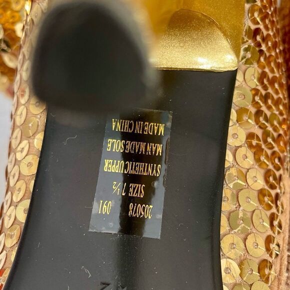 GOLD THIGH HIGH SEQUIN BOOTS w INSIDE ZIPPER 4” HEEL - Picture 5 of 5